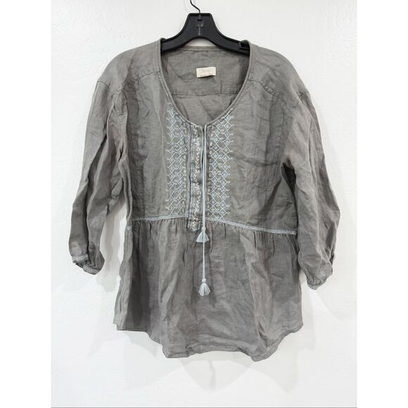 Wrap London Linen Embroidered Peasant Blouse M - Picture 1 of 5